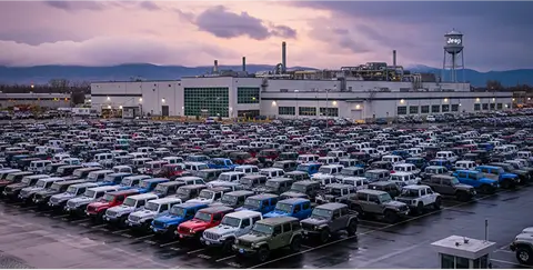 Many Jeep vehicles in a lot